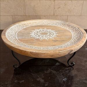 Wooden Cake Stand with White Mandala Design